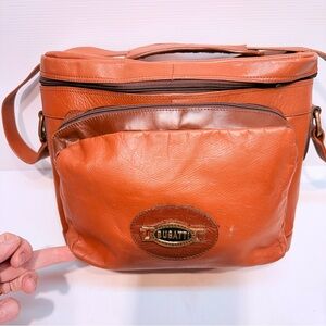 Vintage Bugatti Leather Shoulder Bag Multi Pockets - Orange Brown